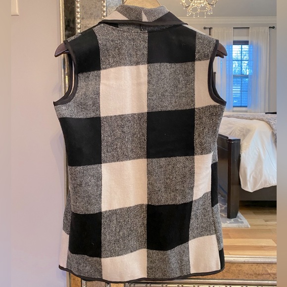 Women's Color Block Lapel Open Front Sleeveless Plaid Vest Cardigan with Pockets - Picture 4 of 4